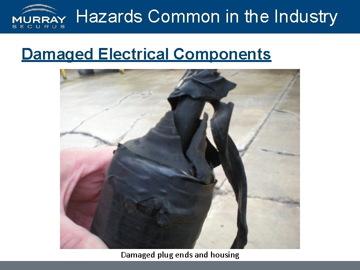 Hazards Common in the Industry Damaged Electrical Components Damaged plug ends and housing 