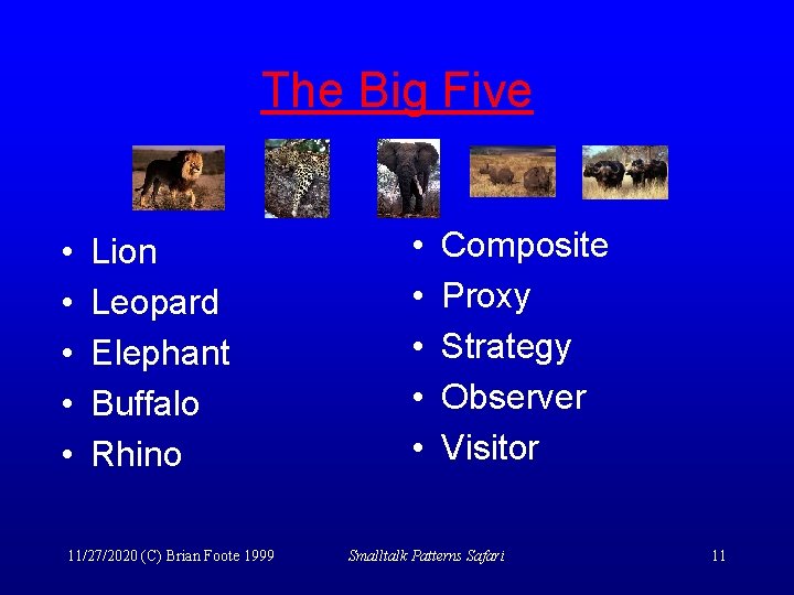 The Big Five • • • Lion Leopard Elephant Buffalo Rhino 11/27/2020 (C) Brian