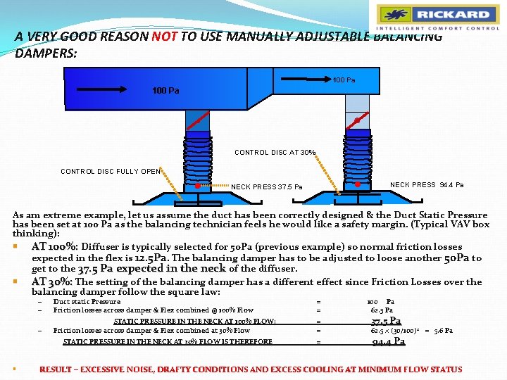 A VERY GOOD REASON NOT TO USE MANUALLY ADJUSTABLE BALANCING DAMPERS: 100 Pa .