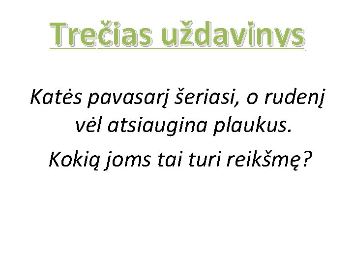 Trečias uždavinys Katės pavasarį šeriasi, o rudenį vėl atsiaugina plaukus. Kokią joms tai turi