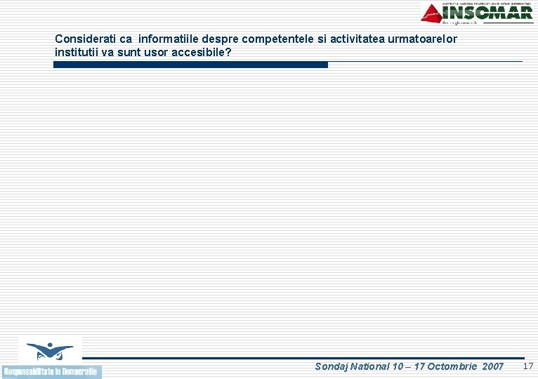 Considerati ca informatiile despre competentele si activitatea urmatoarelor institutii va sunt usor accesibile? Sondaj