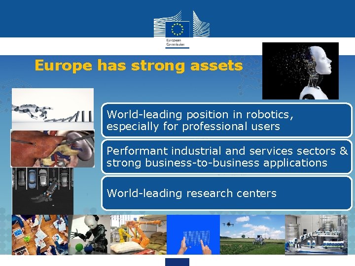 Europe has strong assets World-leading position in robotics, especially for professional users Performant industrial
