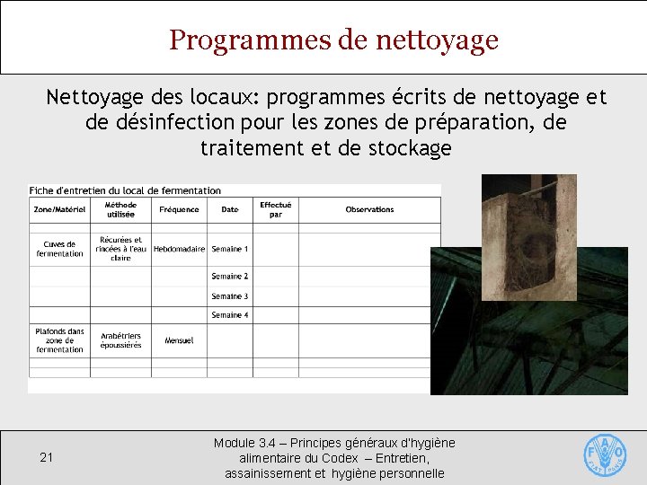 Programmes de nettoyage Nettoyage des locaux: programmes écrits de nettoyage et de désinfection pour