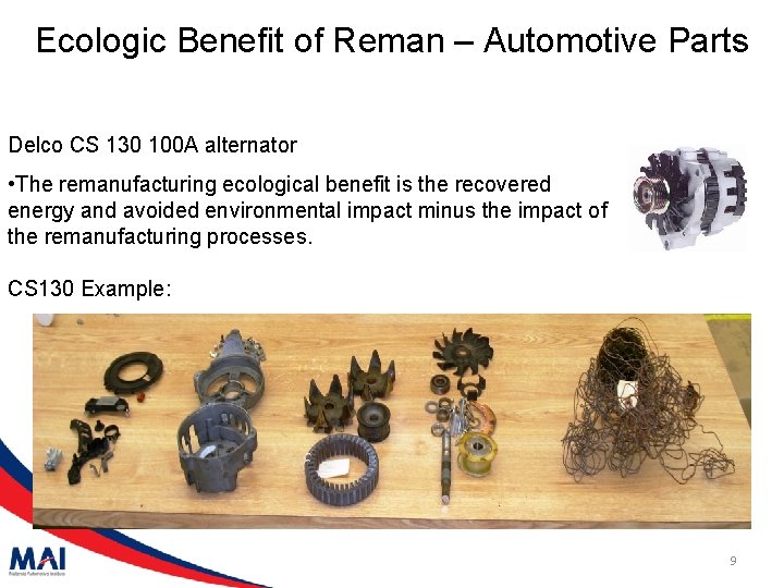 Ecologic Benefit of Reman – Automotive Parts Delco CS 130 100 A alternator •