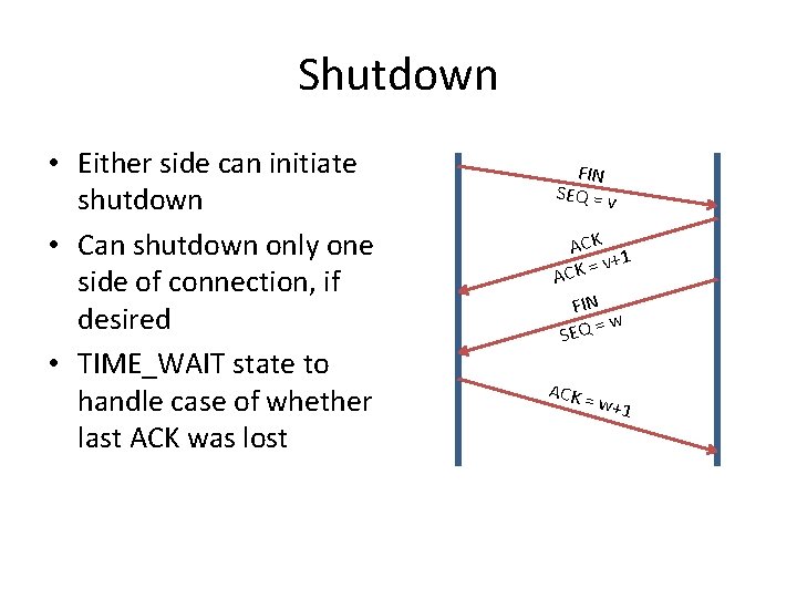 Shutdown • Either side can initiate shutdown • Can shutdown only one side of