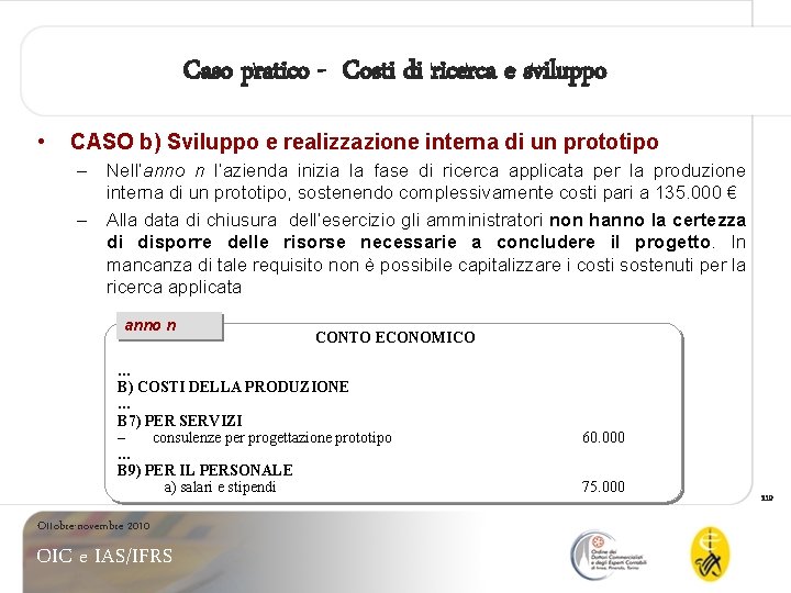 Caso pratico - Costi di ricerca e sviluppo • CASO b) Sviluppo e realizzazione