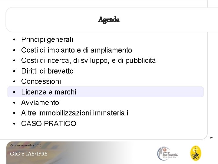 Agenda • • • Principi generali Costi di impianto e di ampliamento Costi di