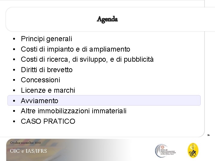 Agenda • • • Principi generali Costi di impianto e di ampliamento Costi di