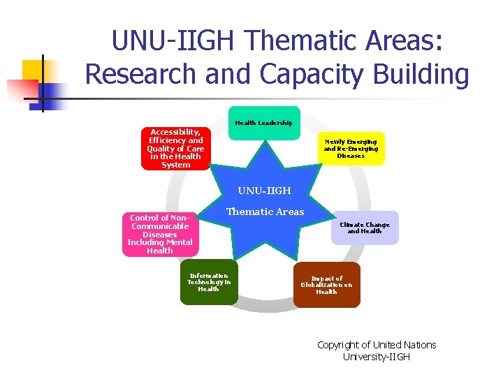 UNU-IIGH Thematic Areas: Research and Capacity Building Health Leadership Accessibility, Efficiency and Quality of