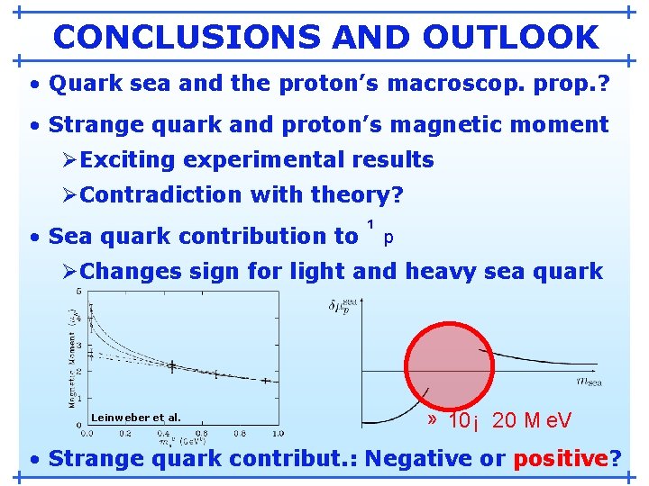 CONCLUSIONS AND OUTLOOK • Quark sea and the proton’s macroscop. prop. ? • Strange CONCLUSIONS AND OUTLOOK • Quark sea and the proton’s macroscop. prop. ? • Strange