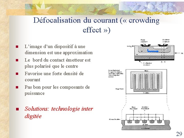 Défocalisation du courant ( « crowding effect » ) n n n L’image d’un