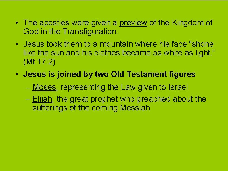  • The apostles were given a preview of the Kingdom of God in