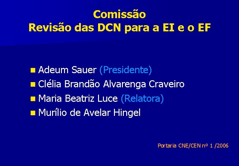 Comissão Revisão das DCN para a EI e o EF n Adeum Sauer (Presidente)