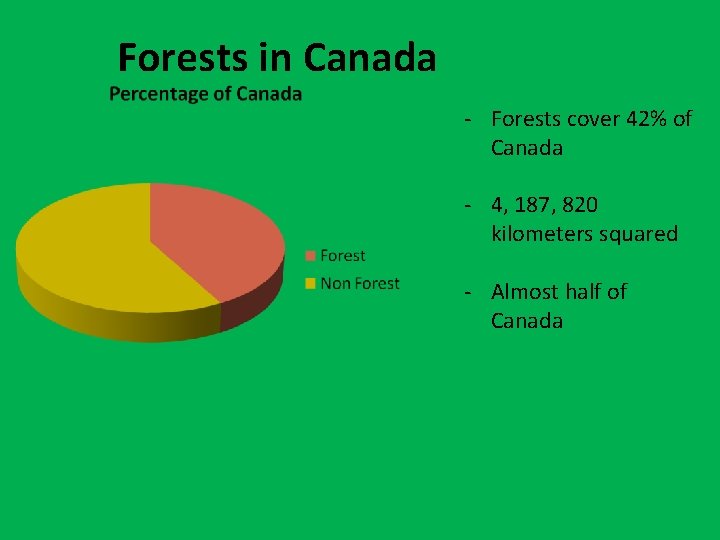 Forests in Canada - Forests cover 42% of Canada - 4, 187, 820 kilometers