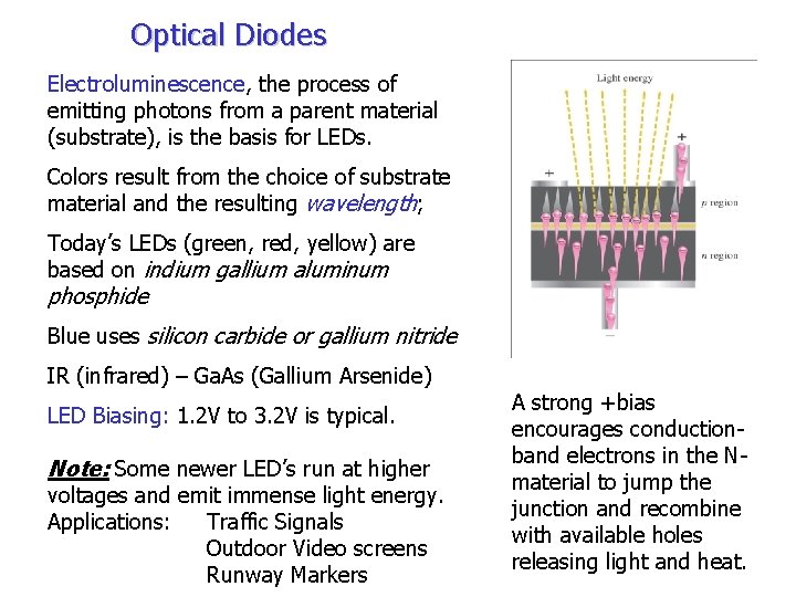 Optical Diodes Electroluminescence, the process of emitting photons from a parent material (substrate), is
