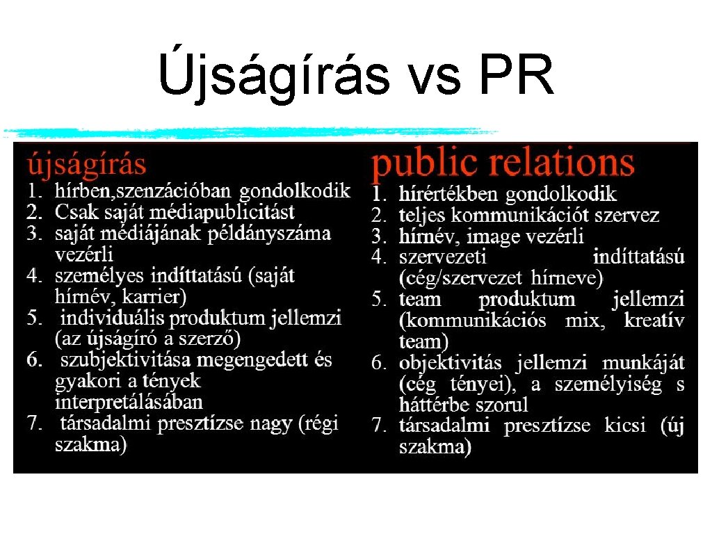 Újságírás vs PR Újságírás vs PR