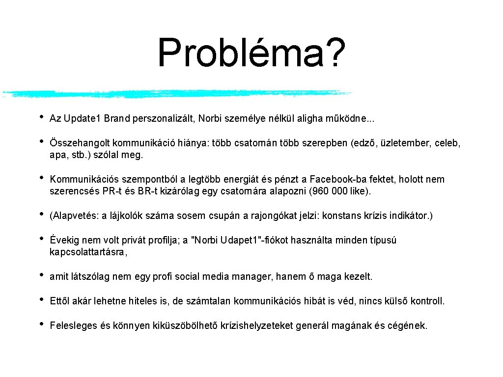 Probléma? • Az Update 1 Brand perszonalizált, Norbi személye nélkül aligha működne. . . Probléma? • Az Update 1 Brand perszonalizált, Norbi személye nélkül aligha működne. . .
