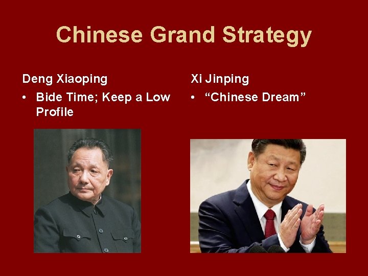 Chinese Grand Strategy Deng Xiaoping Xi Jinping • Bide Time; Keep a Low Profile