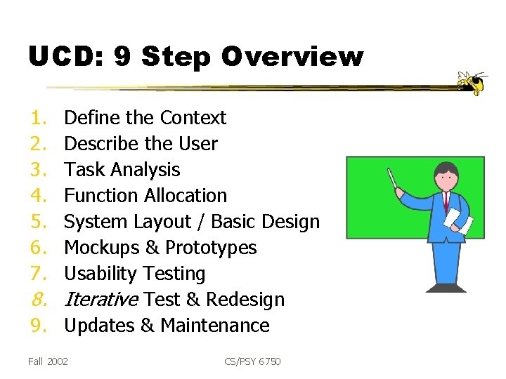 UCD: 9 Step Overview 1. 2. 3. 4. 5. 6. 7. Define the Context
