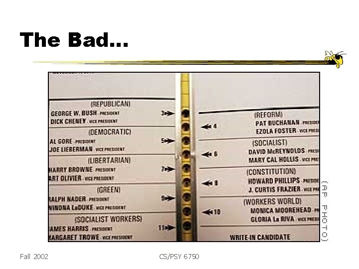 The Bad… Fall 2002 CS/PSY 6750 
