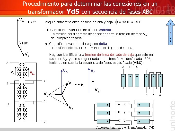 Procedimiento para determinar las conexiones en un transformador Yd 5 con secuencia de fases