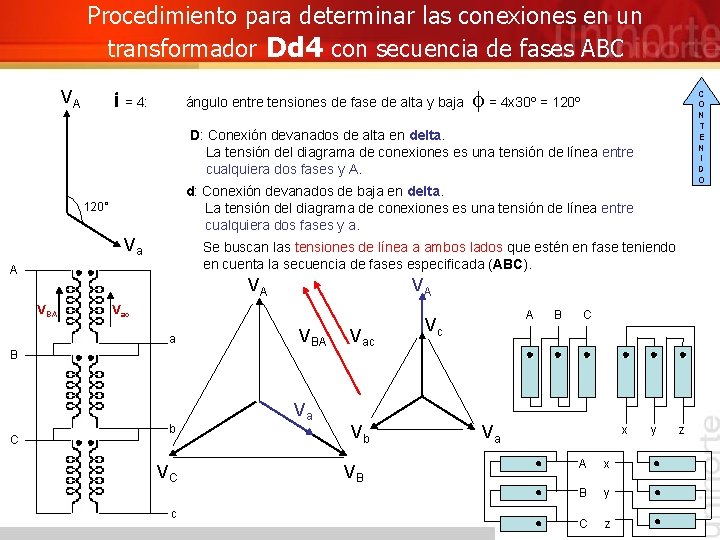 Procedimiento para determinar las conexiones en un transformador Dd 4 con secuencia de fases