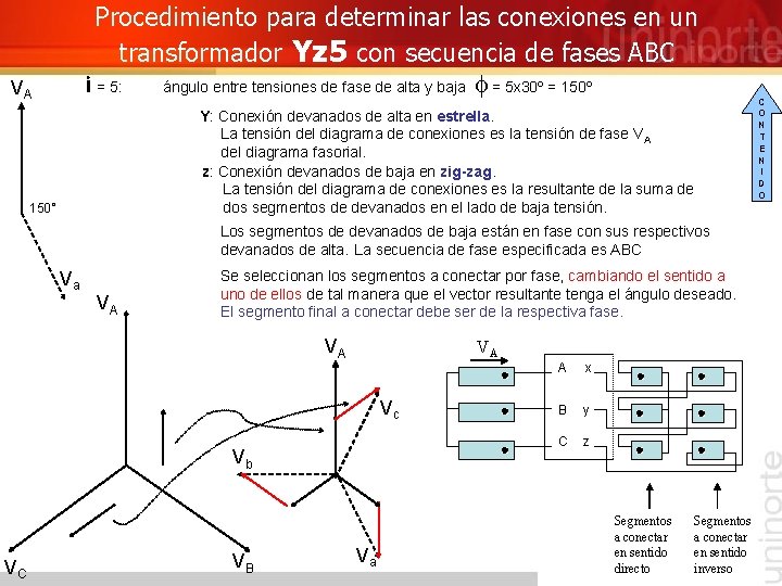 Procedimiento para determinar las conexiones en un transformador Yz 5 con secuencia de fases