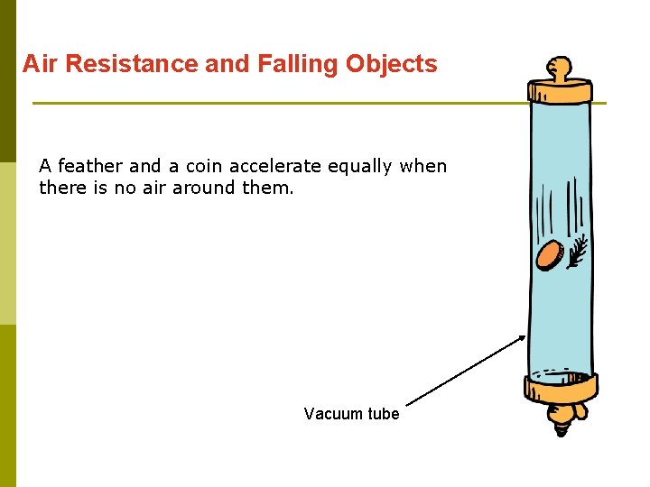 Air Resistance and Falling Objects A feather and a coin accelerate equally when there Air Resistance and Falling Objects A feather and a coin accelerate equally when there