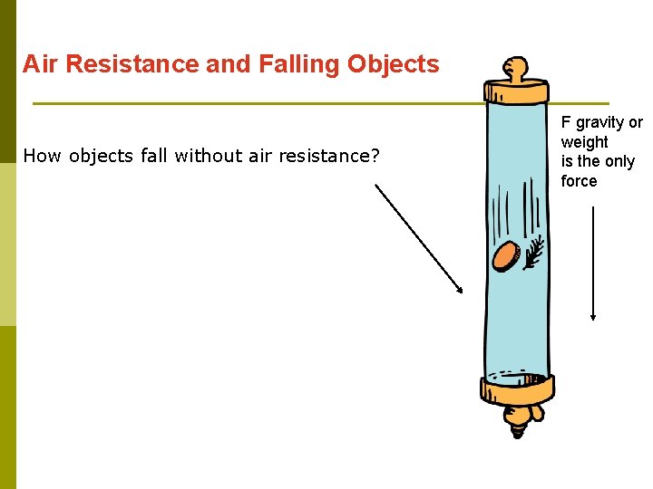 Air Resistance and Falling Objects How objects fall without air resistance? F gravity or