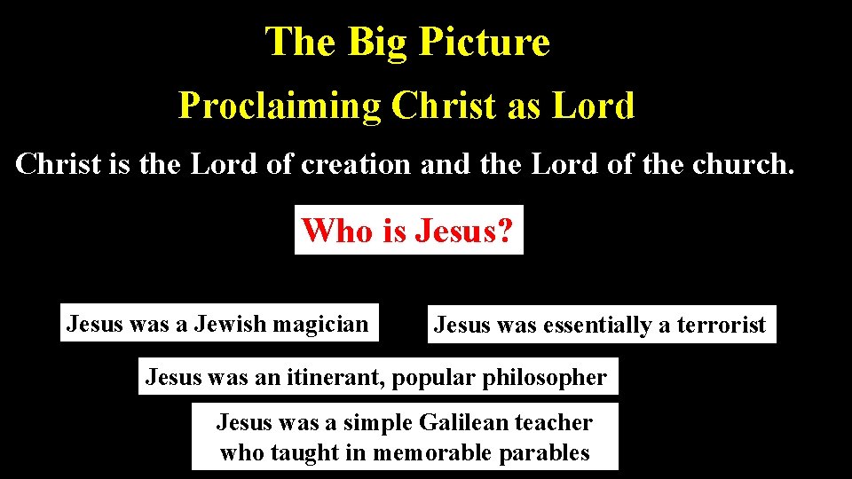 The Big Picture Proclaiming Christ as Lord Christ is the Lord of creation and