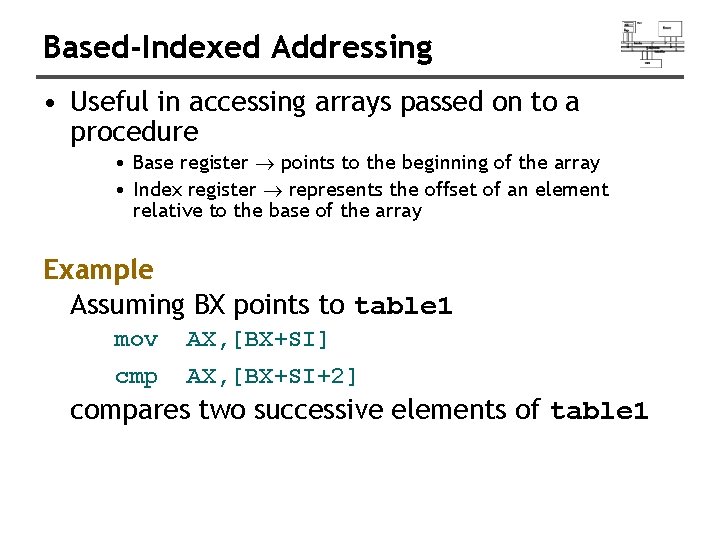 Based-Indexed Addressing • Useful in accessing arrays passed on to a procedure • Base