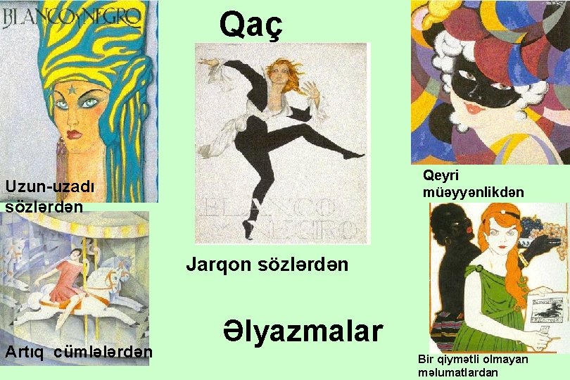 Qaç Qeyri müəyyənlikdən Uzun-uzadı sözlərdən Jarqon sözlərdən Artıq cümlələrdən Əlyazmalar Bir qiymətli olmayan məlumatlardan