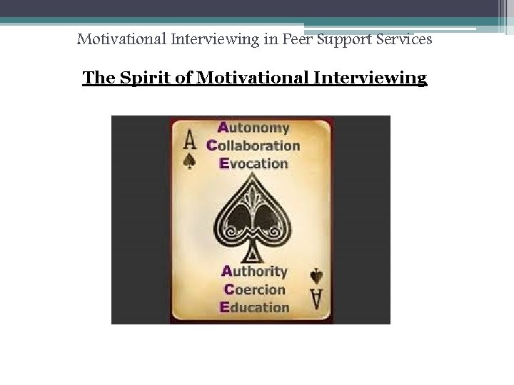 Motivational Interviewing in Peer Support Services The Spirit of Motivational Interviewing 