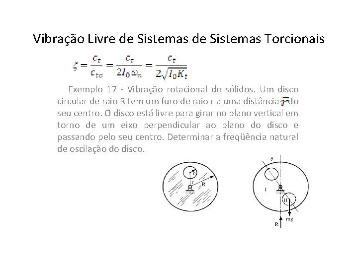 Vibração Livre de Sistemas Torcionais Exemplo 17 - Vibração rotacional de sólidos. Um disco