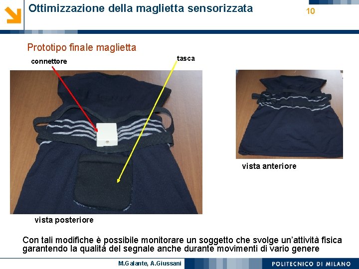Ottimizzazione della maglietta sensorizzata 10 Prototipo finale maglietta connettore tasca vista anteriore vista posteriore