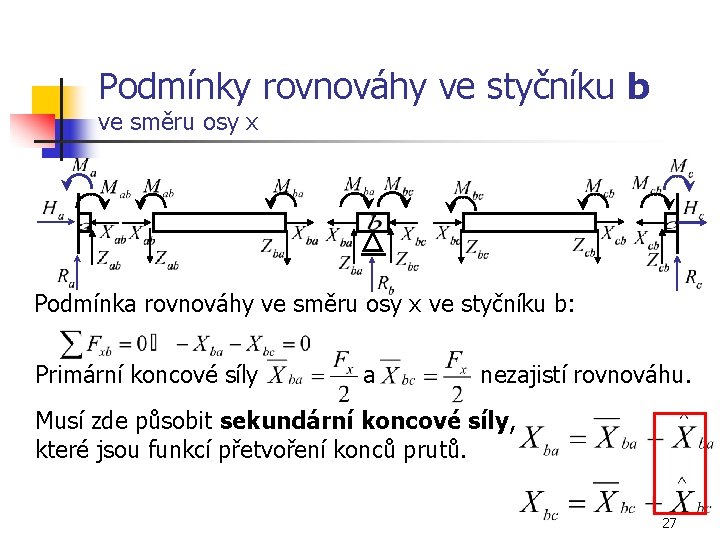 Podmínky rovnováhy ve styčníku b ve směru osy x Podmínka rovnováhy ve směru osy