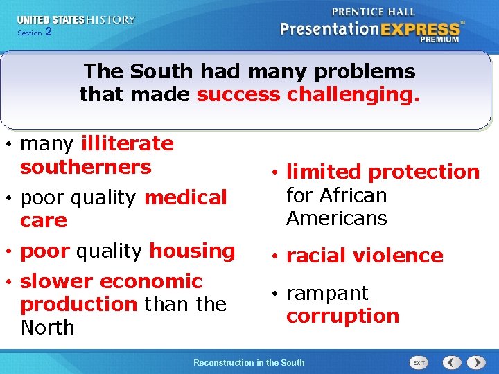 Chapter Section 2 25 Section 1 The South had many problems that made success