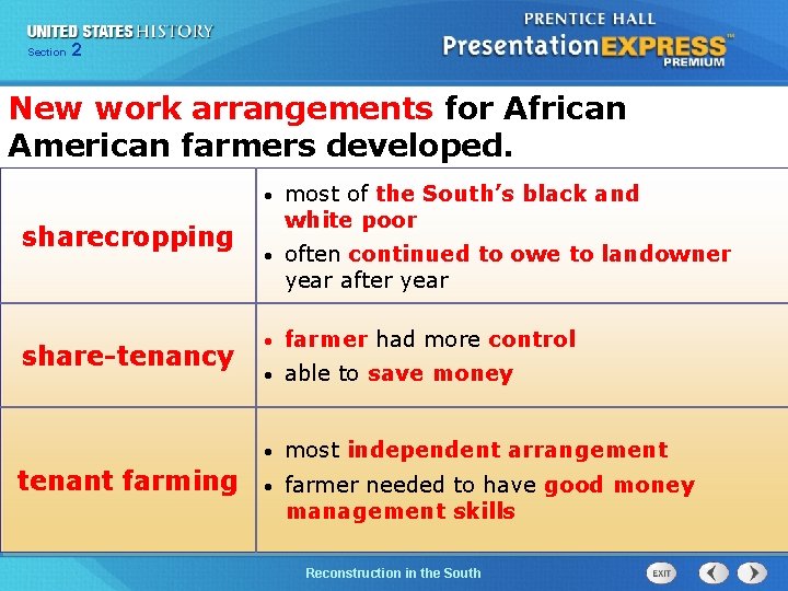 Chapter Section 2 25 Section 1 New work arrangements for African American farmers developed.