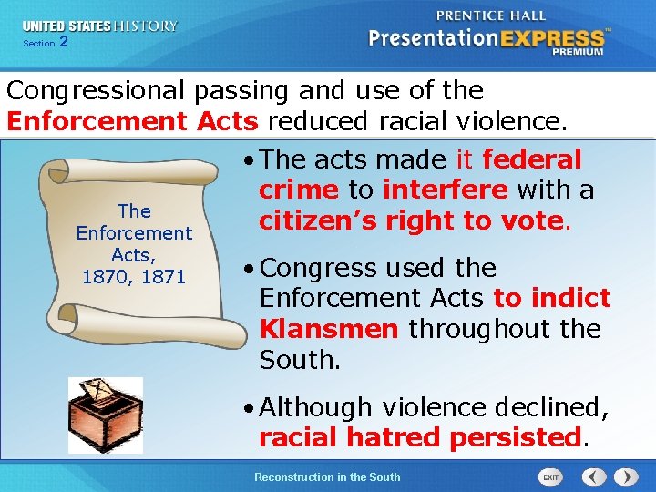 Chapter Section 2 25 Section 1 Congressional passing and use of the Enforcement Acts