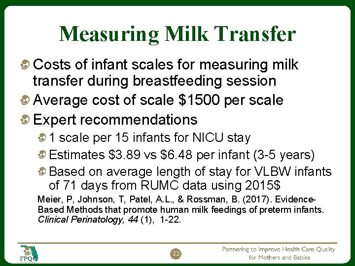 Measuring Milk Transfer Costs of infant scales for measuring milk transfer during breastfeeding session