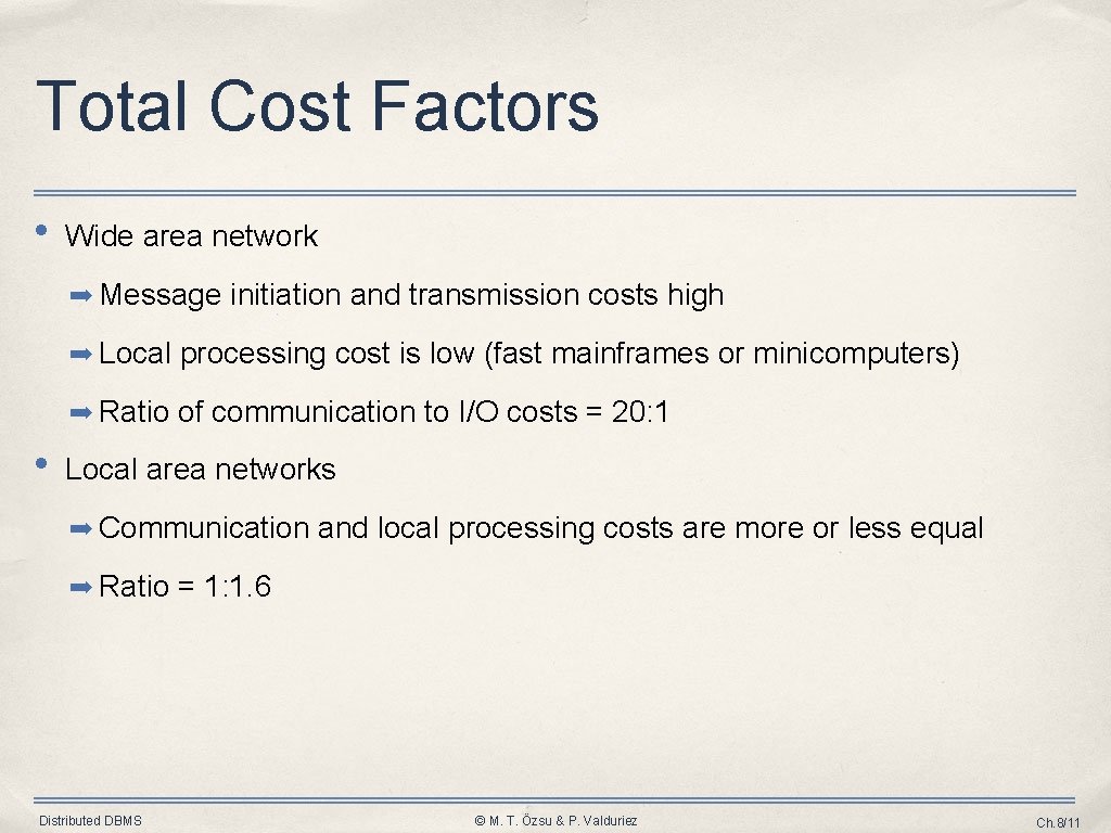 Total Cost Factors • Wide area network ➡ Message initiation and transmission costs high