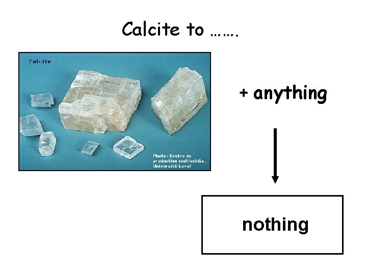 Calcite to ……. + anything nothing 