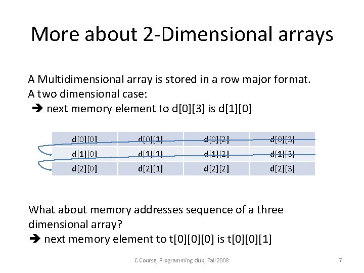 More about 2 -Dimensional arrays A Multidimensional array is stored in a row major More about 2 -Dimensional arrays A Multidimensional array is stored in a row major