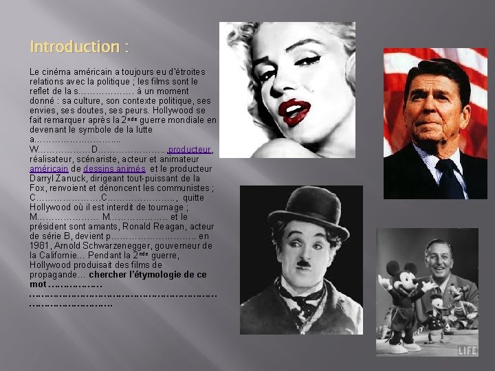 Introduction : Le cinéma américain a toujours eu d’étroites relations avec la politique ;
