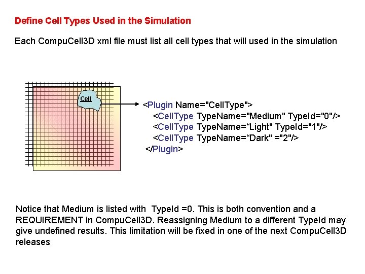 Define Cell Types Used in the Simulation Each Compu. Cell 3 D xml file