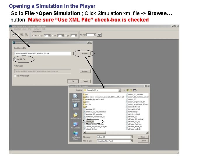 Opening a Simulation in the Player Go to File->Open Simulation ; Click Simulation xml