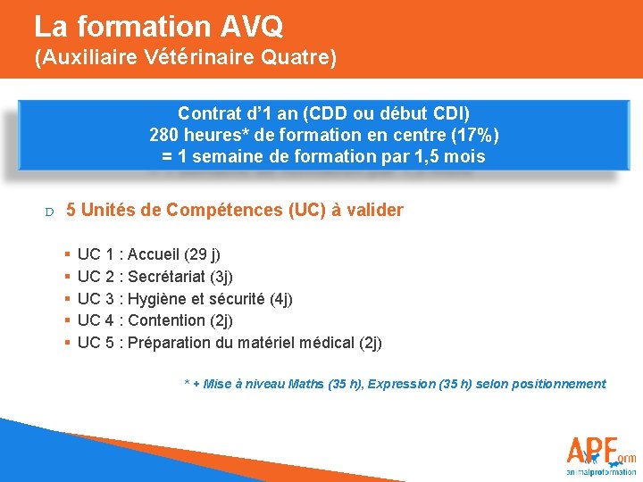 La formation AVQ (Auxiliaire Vétérinaire Quatre) Contrat d’ 1 an (CDD ou début CDI)