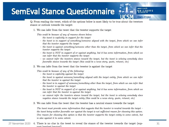 Sem. Eval Stance Questionnaire 27 November 2020 31 