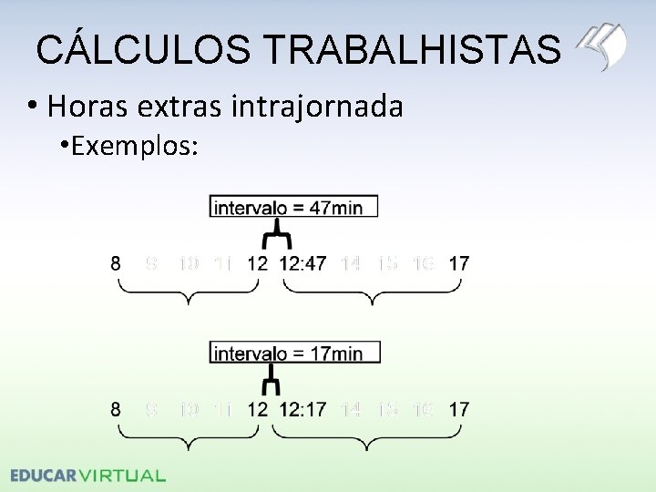 CÁLCULOS TRABALHISTAS • Horas extras intrajornada • Exemplos: 