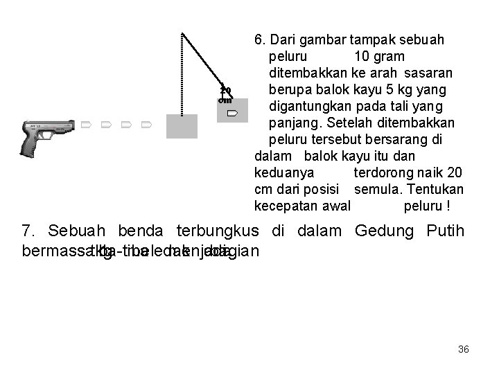 20 cm 6. Dari gambar tampak sebuah peluru 10 gram ditembakkan ke arah sasaran